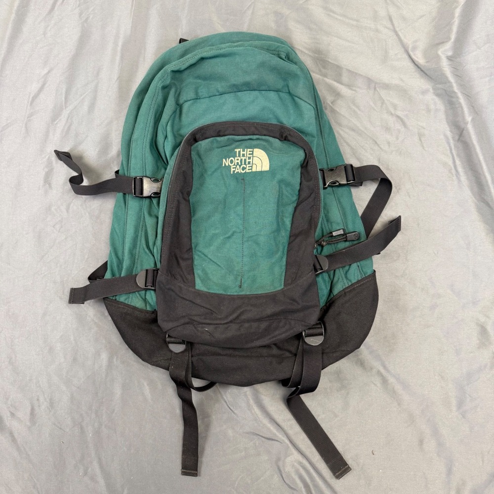 Vintage 90's The North Face Backpack Green Black Nylon Hiking Daypack 133633